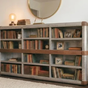 Aviator Bookcase, Hand-Beaten Aluminum, Home Office Shelf