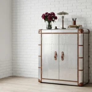 Aviator Wine Cabinet: Industrial Aluminum Bar with Vintage Aircraft Storage