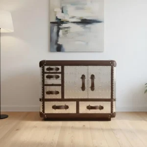 Aviator Wine Cabinet Vintage Aluminum Sideboard with Hidden Storage