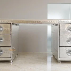 Aviator Executive Writing Desk, Industrial Aluminum Workstation, Pilot Inspired Office Vintage Furniture
