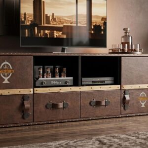 Leather finish TV Cabinet stand in Retro Brown
