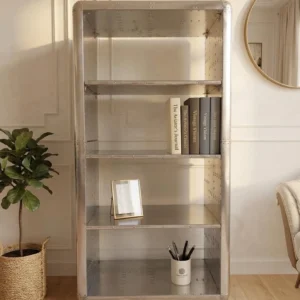 Industrial Aviator Bookcase, Hand-Beaten Aluminum, Home Office Shelf